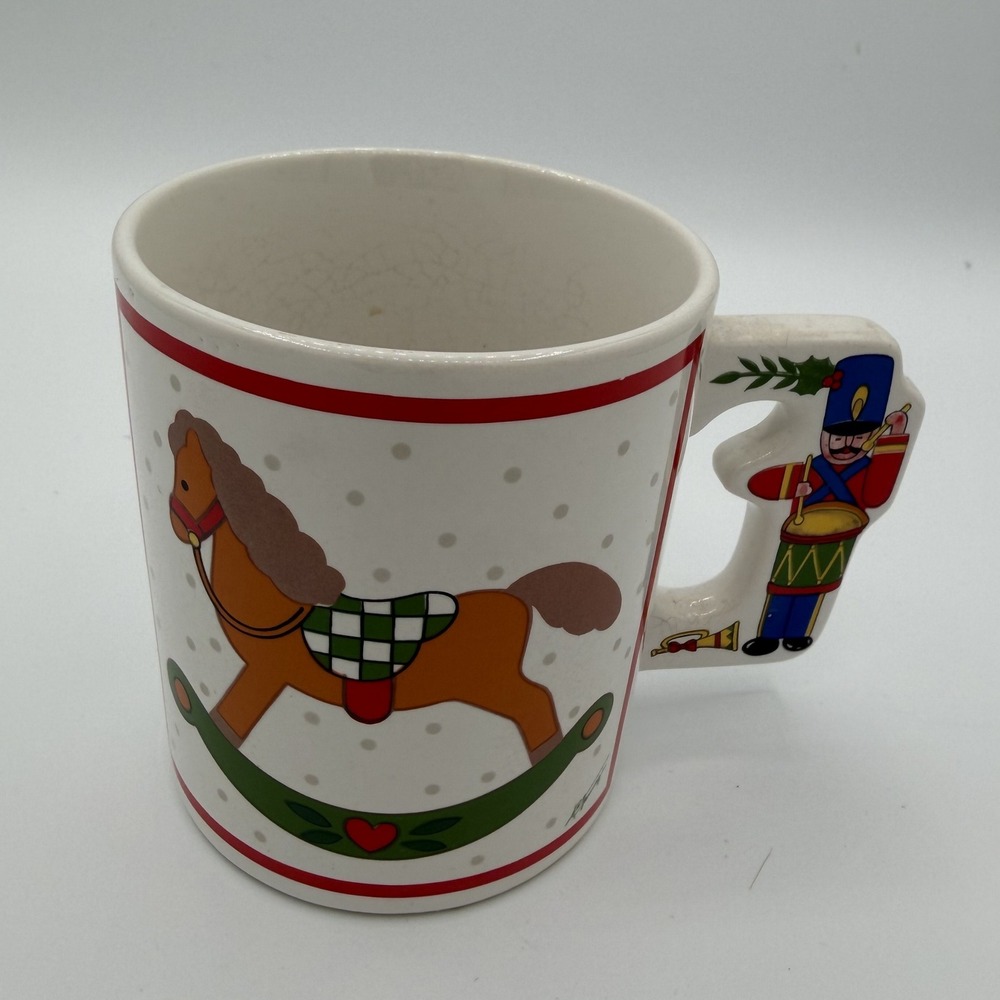 Vintage Christmas Mug Rocking Horse Drummer Boy Handle Ceramic Coffee Cup Japan